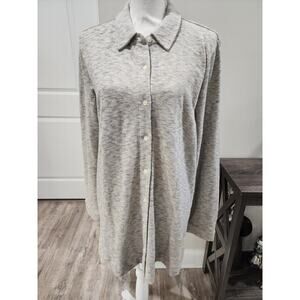 J Jill Wearever Collection Womens Cardigan Sweater Button Up Heather Gray Sz LT
